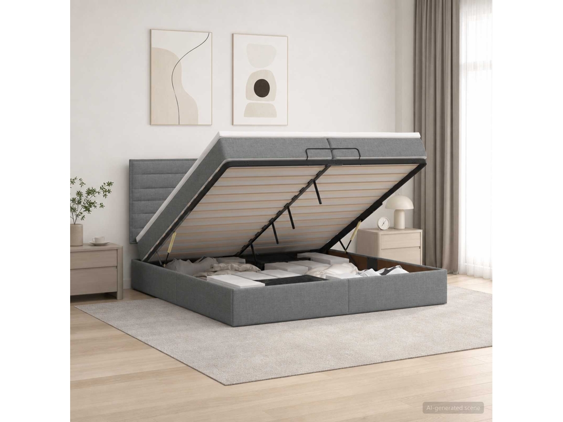 Vidaxl Cama Ottoman Com Colchão Cinzento-escuro 200 X 200 Cm Tecido