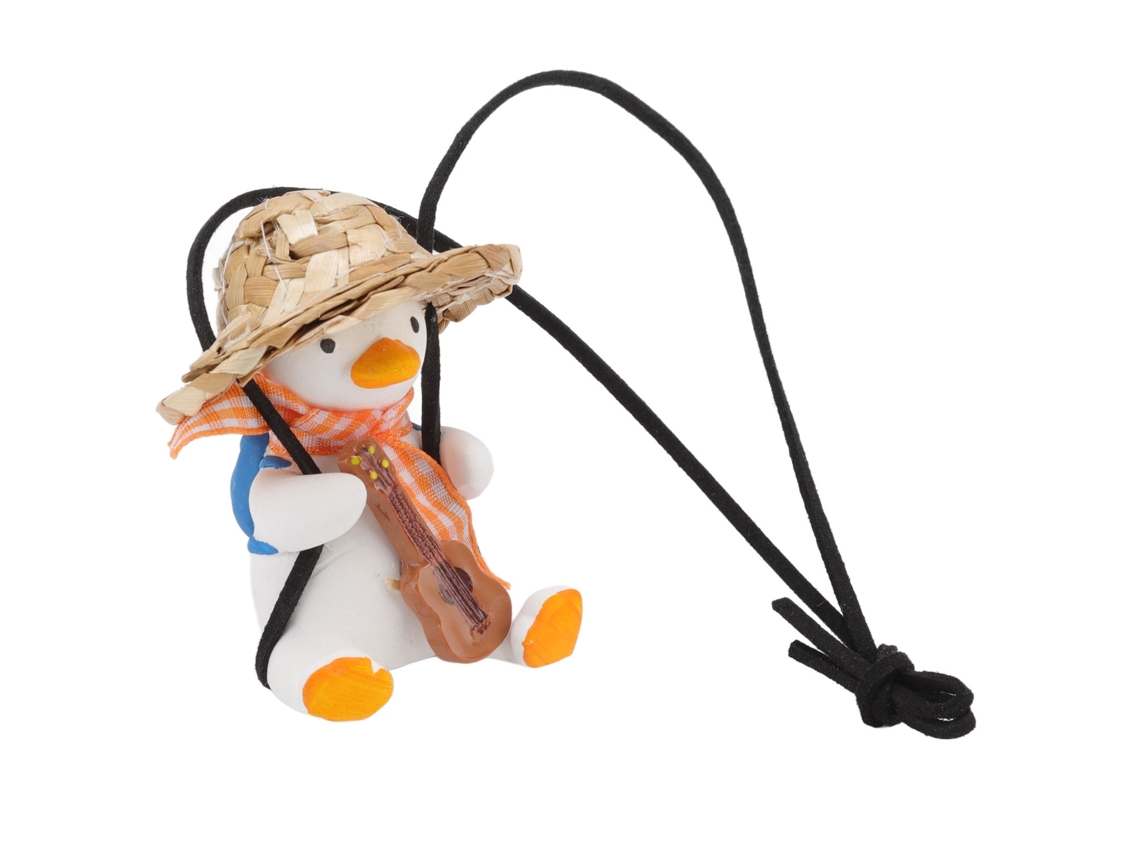 Pingente De Pato Balançante Para Carro Cute Decoração Espelho Retrovisor Com Chapéu De Palha E Guitarra