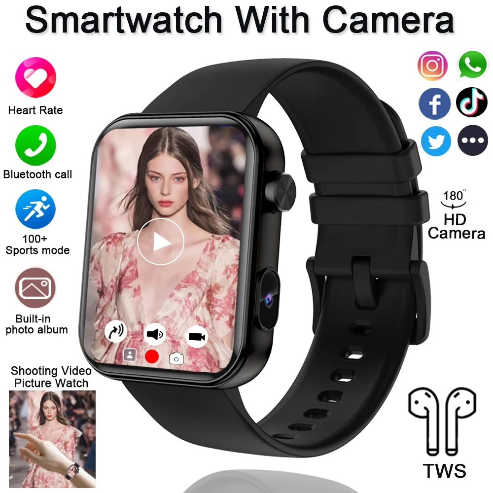 (preto) Smartwatch Com Câmera, Reprodução De Vídeo E Chamadas Tws