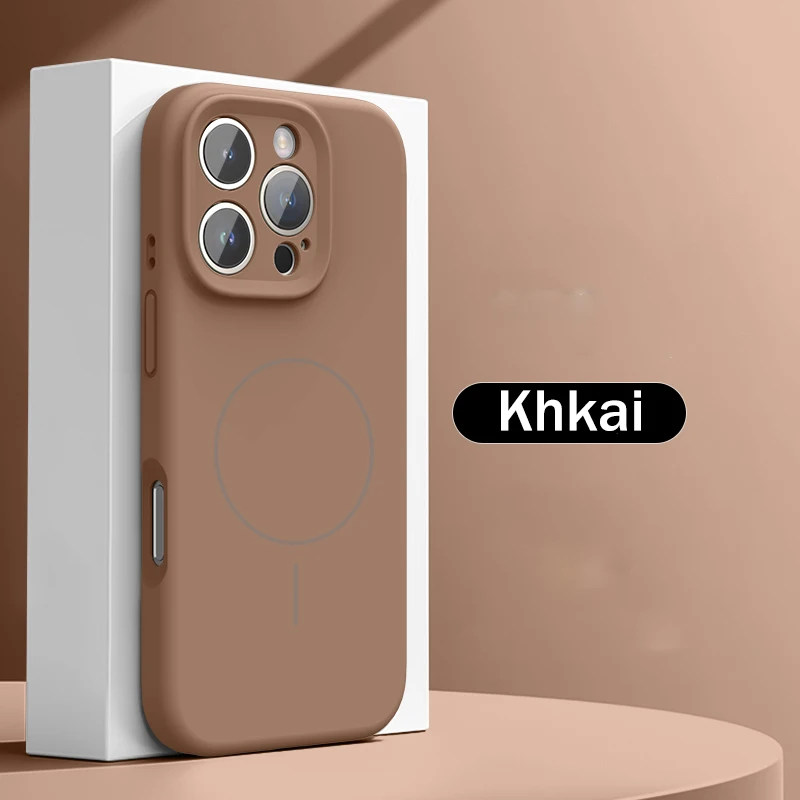 (capa Protetora Marrom Para Iphone 15 Pro Max) Em Silicone Líquido, Compatível Com Carregamento Sem Fio E Fixação Magnética.