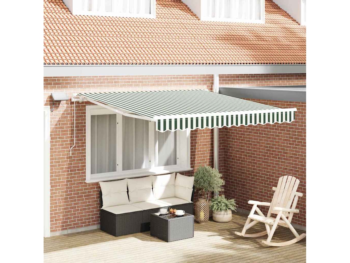 Vidaxl Toldo Retrátil Verde E Branco 300 X 250 Cm Tecido E Alumínio