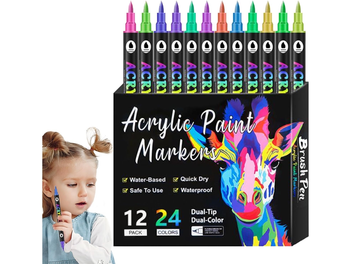 Marcadores De Tinta Acrílica- Conjunto De Canetas Com Ponta Dupla Para Pintura Em Pedra- Materiais De Desenho