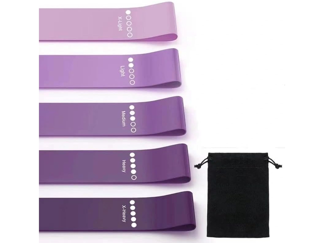 Conjunto De 5 Faixas Elásticas Resistência Para Exercícios, Unissex, Com Níveis Diferentes E Estojo Transporte