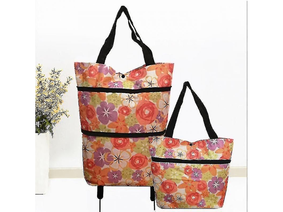 2 em 1 Carrinho de Compras Dobrável Bolsa de Compras Dobrável de Dois Estágios com Rodas Dobráveis GOKOCO