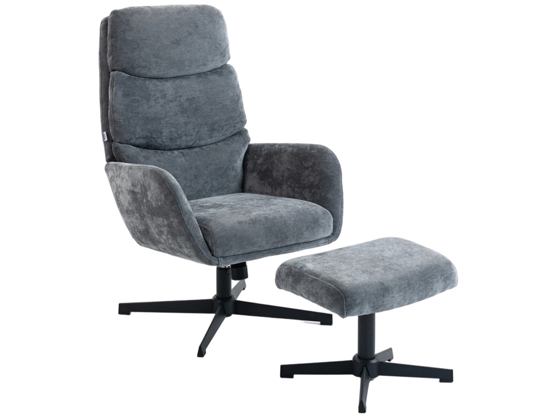 Poltrona com otomano, sala de estar, base de metal, cinza BTFORUS