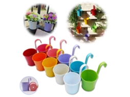Lote De 10 Vasos Suspensos Em Metal Com Dreno E Gancho Removível 17x10x8cm Cores Sortidas Btforus