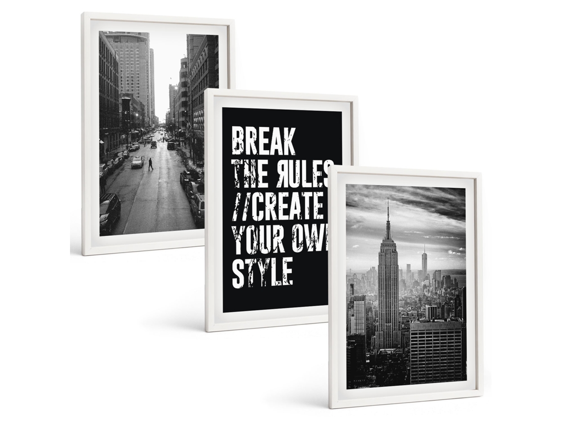Conjunto De Pinturas Ruas Da Cidade, Inspiração Em Preto E Branco Espelharte (3 Peças 40x60 Cm)