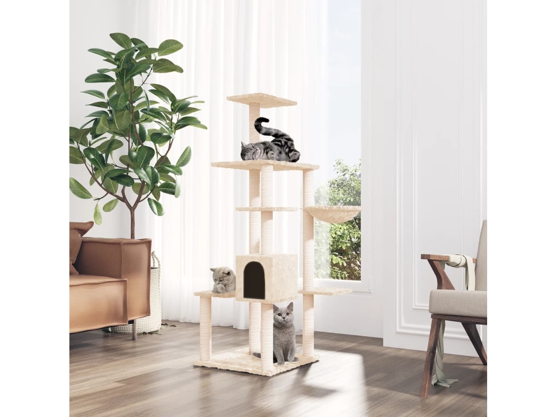 Vidaxl Árvore C/ Postes Arranhadores Sisal 142 Cm Cor Creme