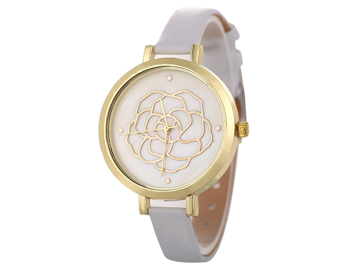 Relógio de Pulso Feminino de Couro Moderno com Mostrador Redondo Quartzo Branco