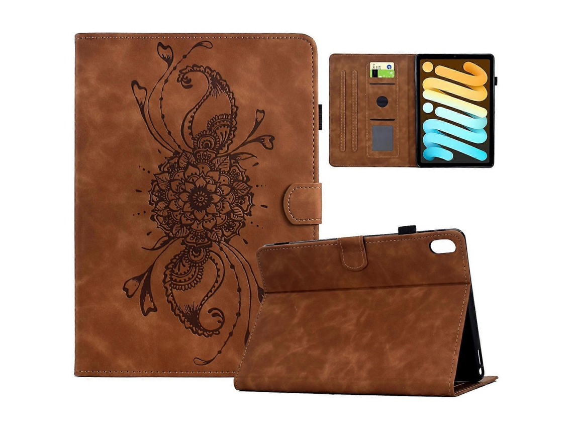 Capa de couro com estampa de mandala e compartimentos para cartões Hengrongshen iPad Mini (2021), marrom (2024)