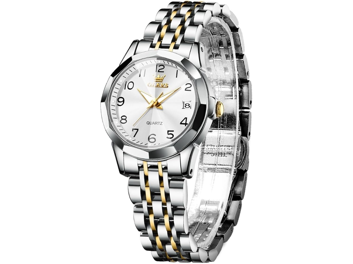 Lurelia Relógio Feminino, Movimento De Quartzo, Data/calendário, Detalhes Com Strass, 27 Mm, 7,48 Polegadas, Aço Inoxidável