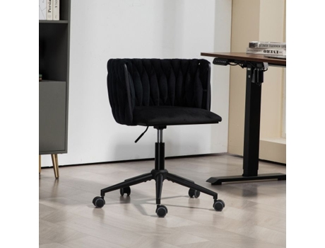 Cadeira de escritório Muvoe Velvet Touch, giratória 360°, ajuste de altura com um toque, design em cruz vazada, preta