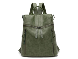 Mochila De Couro Pu Para Mulher, Leve Com Grande Capacidade E Múltiplos Bolsos, Verde