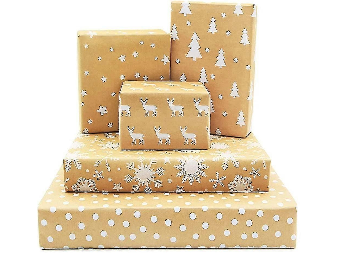 Rolo De Papel Kraft Para Embrulho De Presente De Natal, 5 Padrões, 99 X 43 Cm Olysi Shop