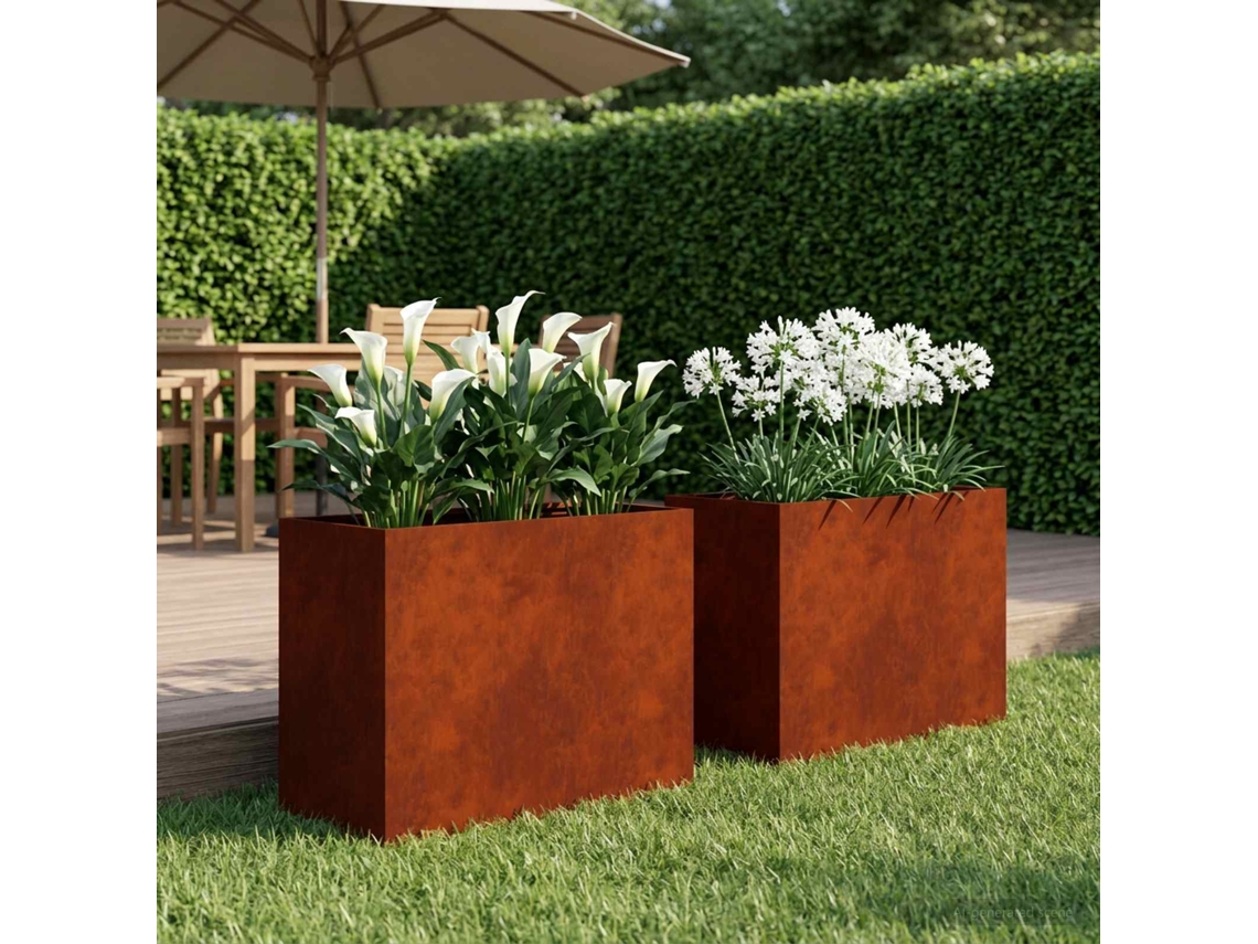 Vidaxl Vaso De Jardim 2 Unid. Ferro Enferrujado 60 X 30 X 50 Cm