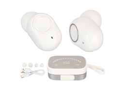 Fones Mali Bluetooth sem fio IPX7 à prova d'água com estojo de carregamento e display digital branco