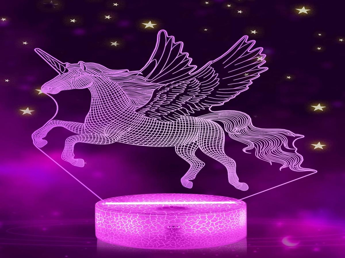 Lurelia Luz Noturna 3d Em Forma De Unicórnio Com Controlo Remoto, Rgb, 16 Cores Para Quarto Infantil