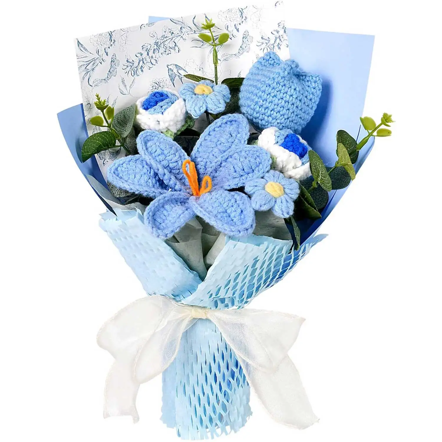 (azul) Buquê De Tulipas De Crochê Feito À Mão, A Escolha Perfeita Para Presente