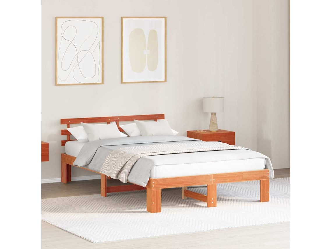 Vidaxl Estrutura Da Cama Com Cabeceira Marrom Cera 120 X 200 Cm