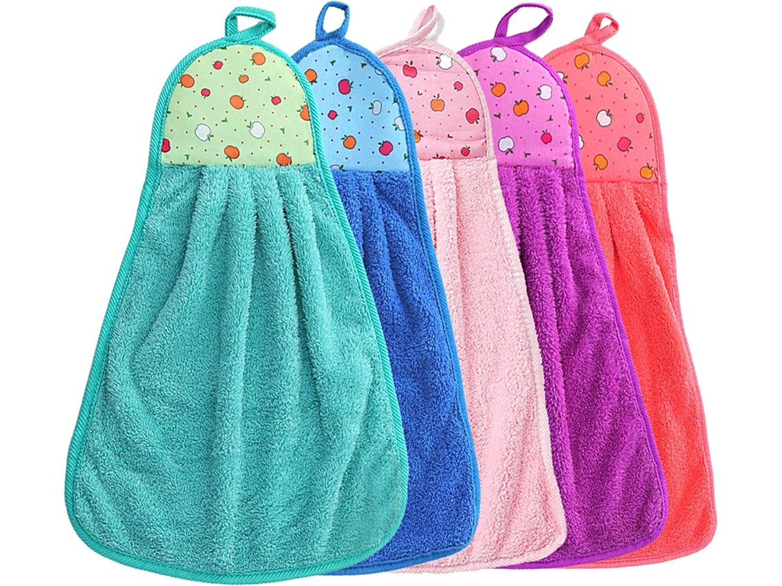 Conjunto de 5 Toalhas Macias para Cozinha Ou Banheiro, Toalhas de Lã Coral Que Podem Ser Penduradas para Secagem Rápida BRILVIBERA