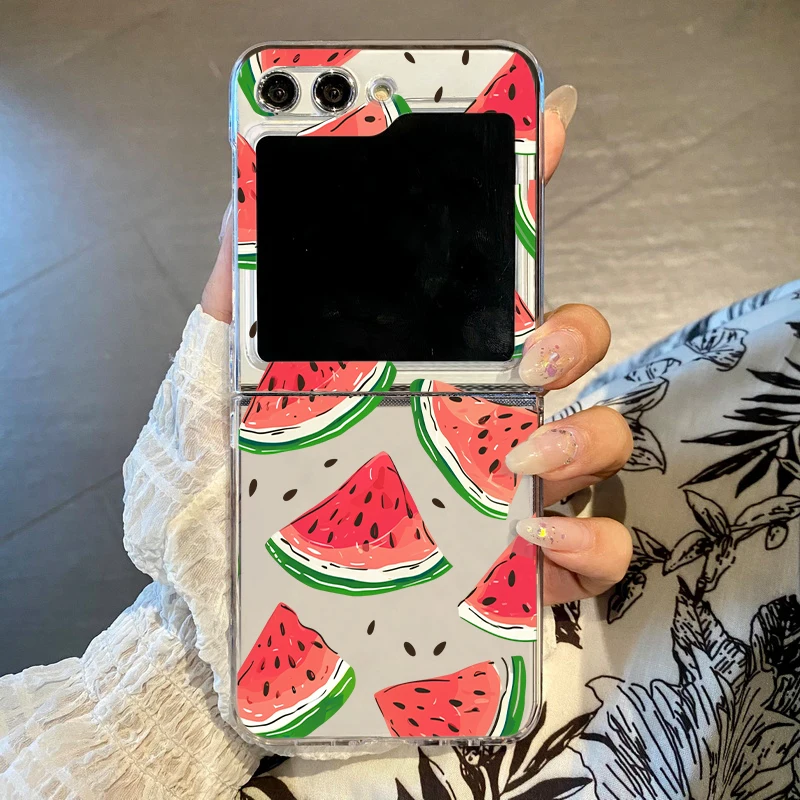 (a369) Capa Dobrável Para Celular Galaxy Z Flip5 Com Estampa De Frutas Coloridas, Versão Transparente