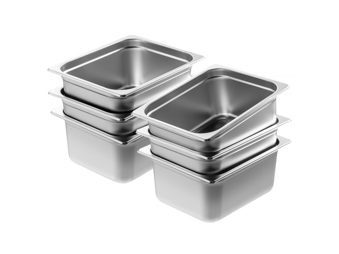 Conjunto De 6 Recipientes Gn 1/2 Em Inox, Profundidade 14,8cm Para Fornos E Bain Marie Tekmaquinas