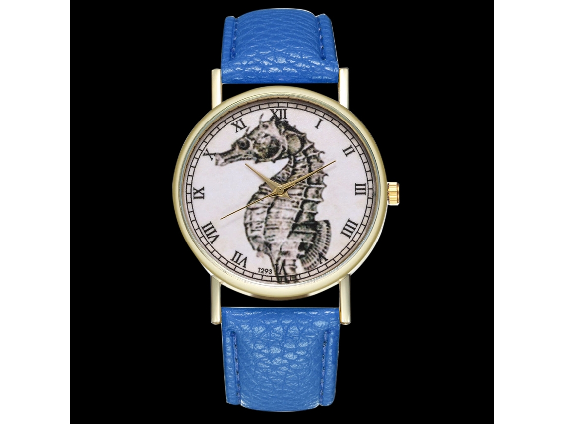 Reloj De Pulsera Analógico De Cuarzo Zhoulianfa Con Patrón Caballo Marino Azul Real Unisex