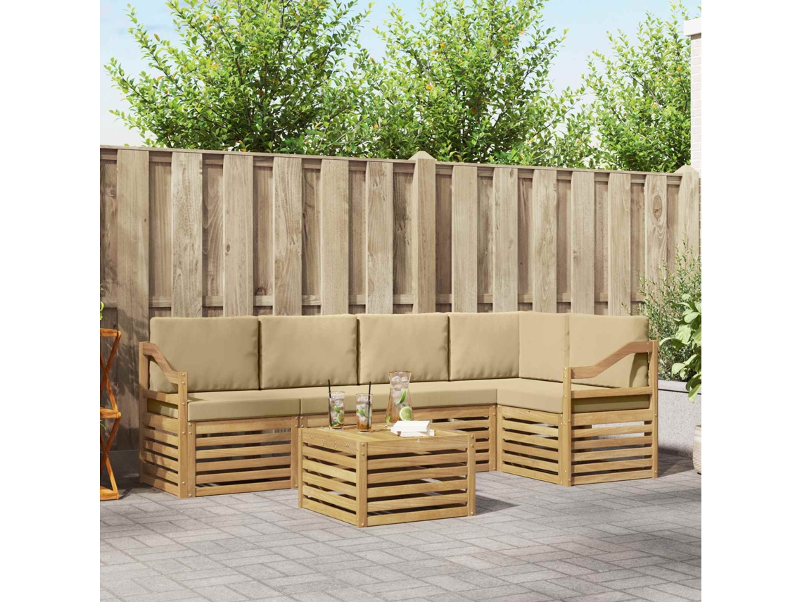 Vidaxl Conjunto De Sofás Para Exterior 6 Pcs Branco E Bege