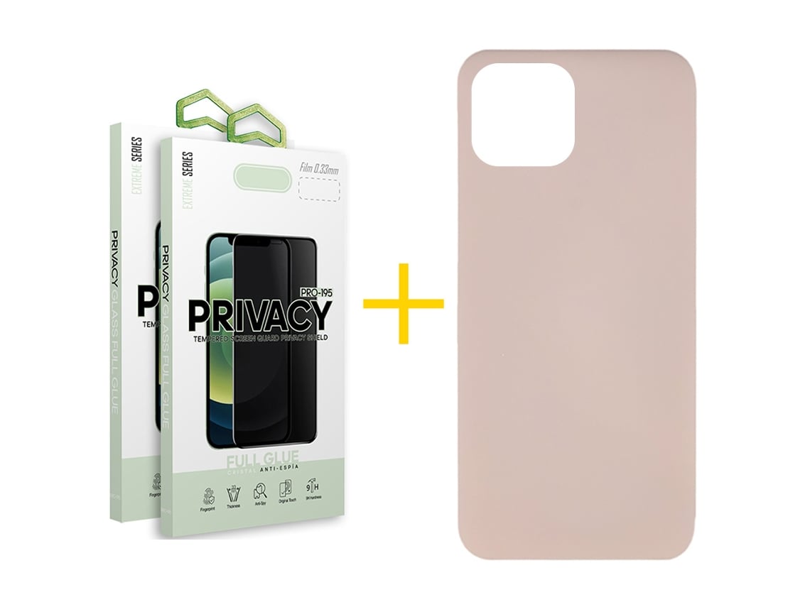 Pack 2 x Película de Vidro Temperado Anti-Spy + Capa SKYHE Apple iPhone 16 Plus Silicone Líquido Rosa-Creme
