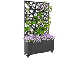 Jardineira Com Treliça, Recipiente Para Flores, Com Divisor De Vista E Rodízios Bloqueáveis, Metal, 90 X 30 X 160 Cm, Preto.