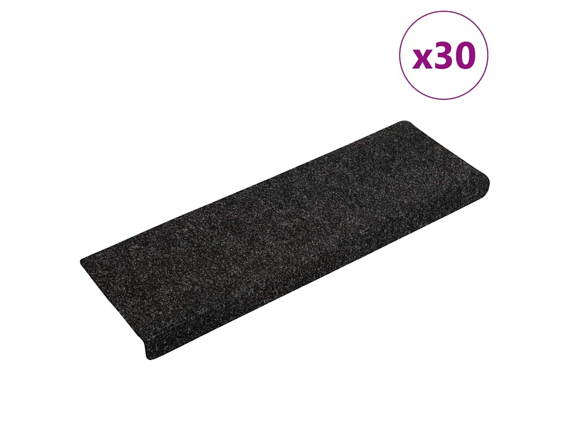 Vidaxl Tapetes De Escada Autoadesivos 30 Peças 65x21x4 Cm Pretos Com Borda Retangular