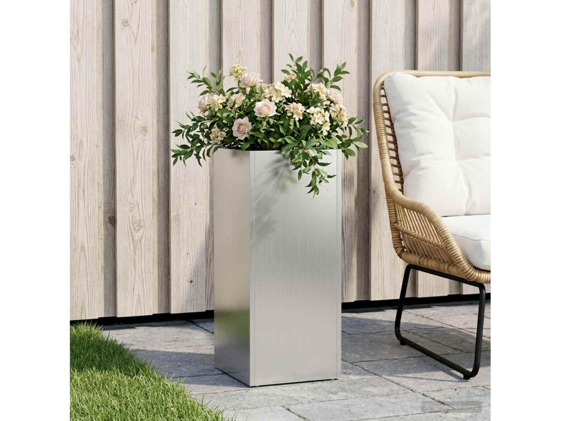 Vidaxl Vaso De Jardim Prateado 20 X 20 X 40 Cm Aço Galvanizado