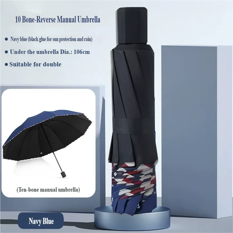 Guarda-chuva Dobrável Extragrande E Grosso (azul Marinho 10k), Dupla Função Para Proteção Contra Sol E Chuva, Guarda-chuva Feminino Com Proteção Uv.