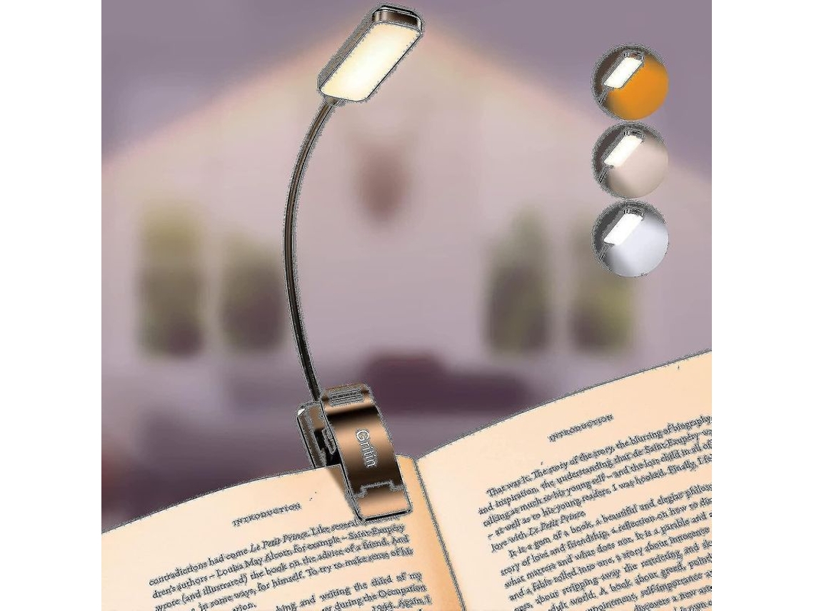Luz De Livro Led Gritin 3 Modos De Luz Protege Olhos Ajuste Contínuo Bateria Recarregável Longa Duração