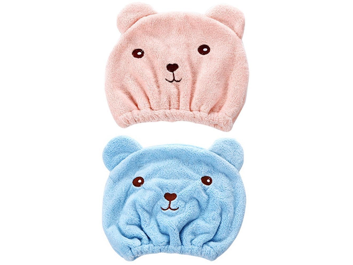 2 Peças Chapéu De Secagem De Cabelo Super Absorvente Microfibra Rápido Cute Para Adultos E Crianças