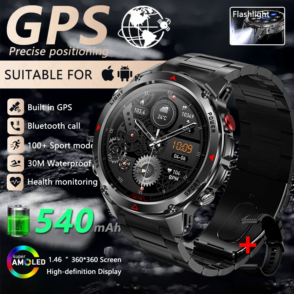 (aço Preto) Smartwatch Com Gps, Bússola E Mais De 100 Modos Esportivos.
