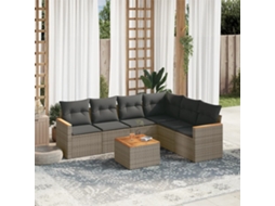 7 Pcs Conjunto Sofás P/ Jardim C/ Almofadões Vime Pe Cinza Dkd Home Decor