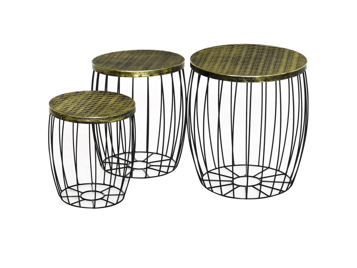 Conjunto De 3 Mesas Empilhávei Metal Cor Preto Ø38x41 Cm Outsunny