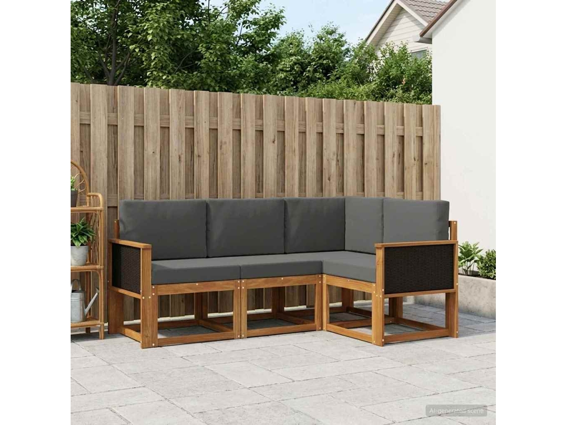 Vidaxl Conjunto De Sofás Para Exterior 4 Unid. Natural E Antracite