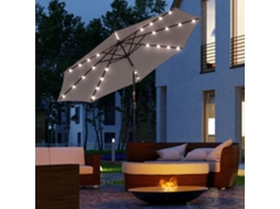 Guarda Sol ZIWEI STORE com Ø265x233cm, cinza, 32 LEDs solares, inclinável, manivela, mastro aço, terraço, pátio