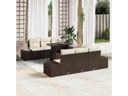 Vidaxl Conjunto De Sofás 7 Unid. Marrom E Creme Vime Pe