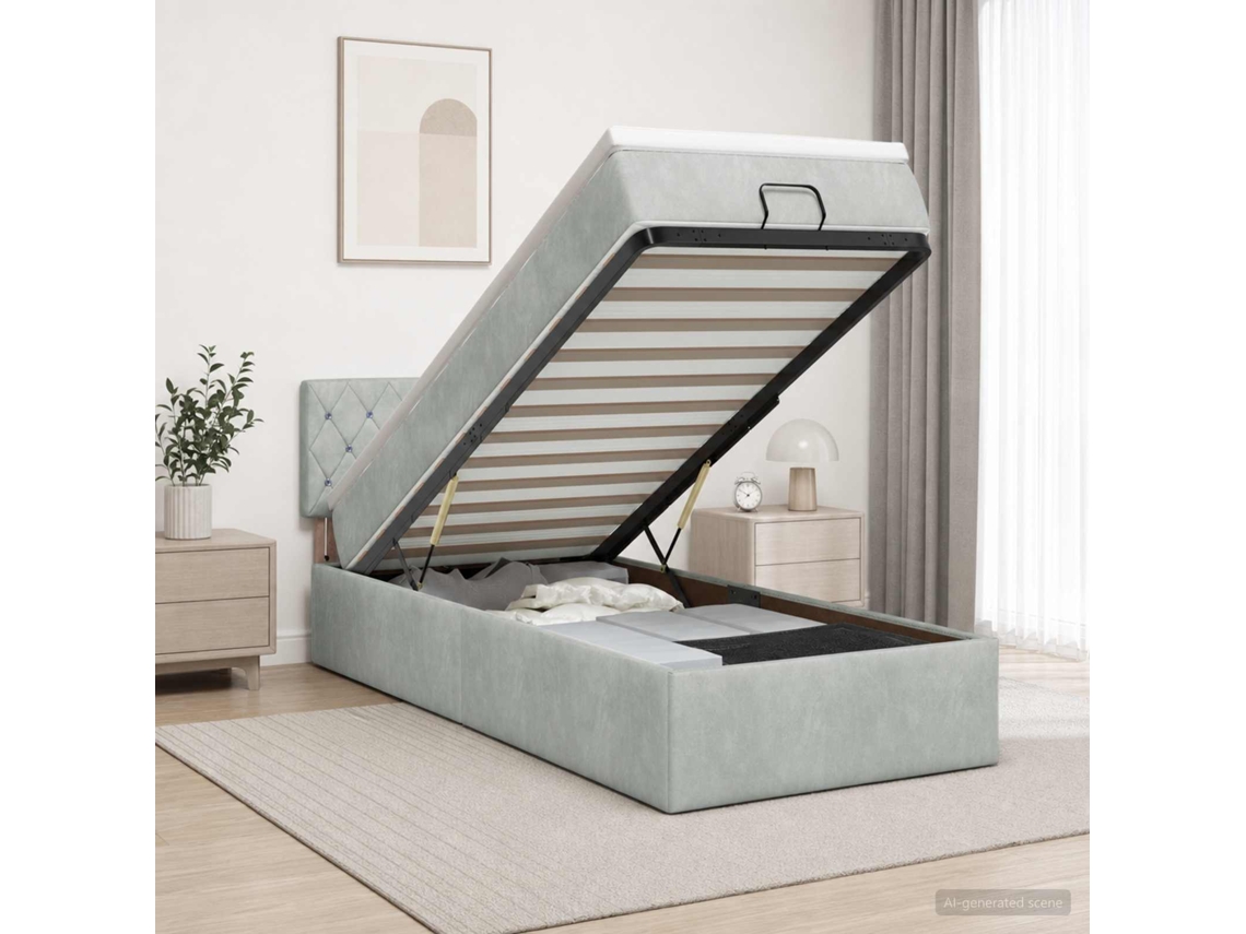 Vidaxl Cama Ottoman Com Colchão Cinzento-claro 100 X 200 Cm Veludo