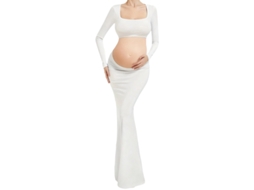 Vestido para Ensaio Fotográfico de Gestante, Vestido Longo Branco Sem Costas para Gestantes, S PANOONA