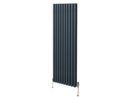 Radiador Vertical Oval Em Aço Carbono Antracite 1800x600mm Com Potência 8026 Btu E Conjunto De Válvulas Termostáticas