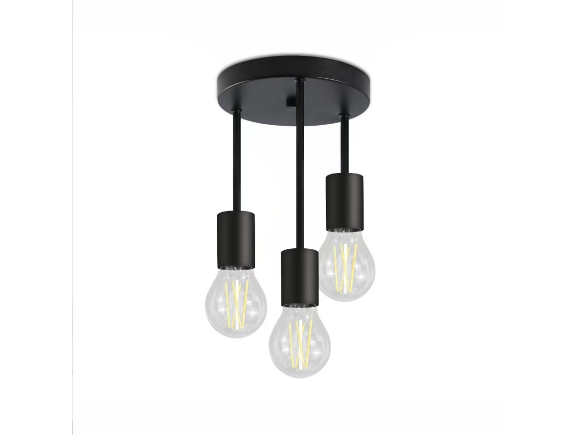 Candeeiro De Teto Lustre - Estrutura Ferro Forjado - Para Sala, Jantar, Entrada E Varanda - Ferro - Preto