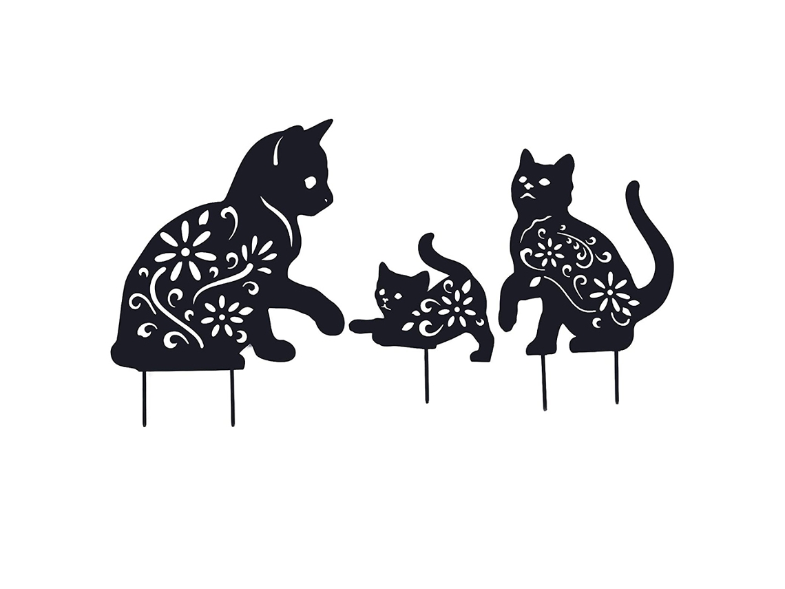 Decoração Externa Jardim 3 Peças Postes Decorativos Jardim Gato Metal Rnemitery