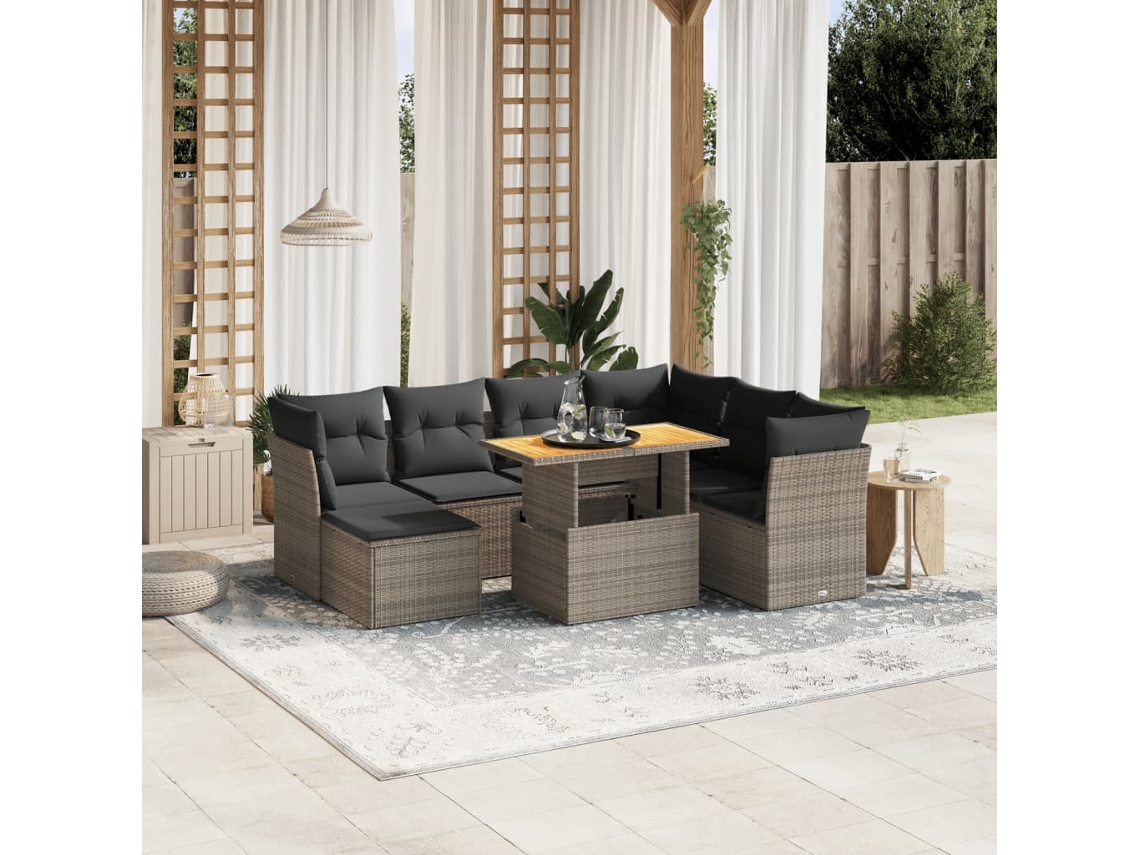Vidaxl 8 Pcs Conjunto Sofás De Jardim C/ Almofadões Vime Pe Cinzento