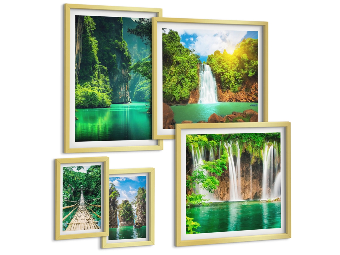 Conjunto De Pinturas Trópicos Cachoeiras Verde Da Natureza Espelharte (5 Peças)