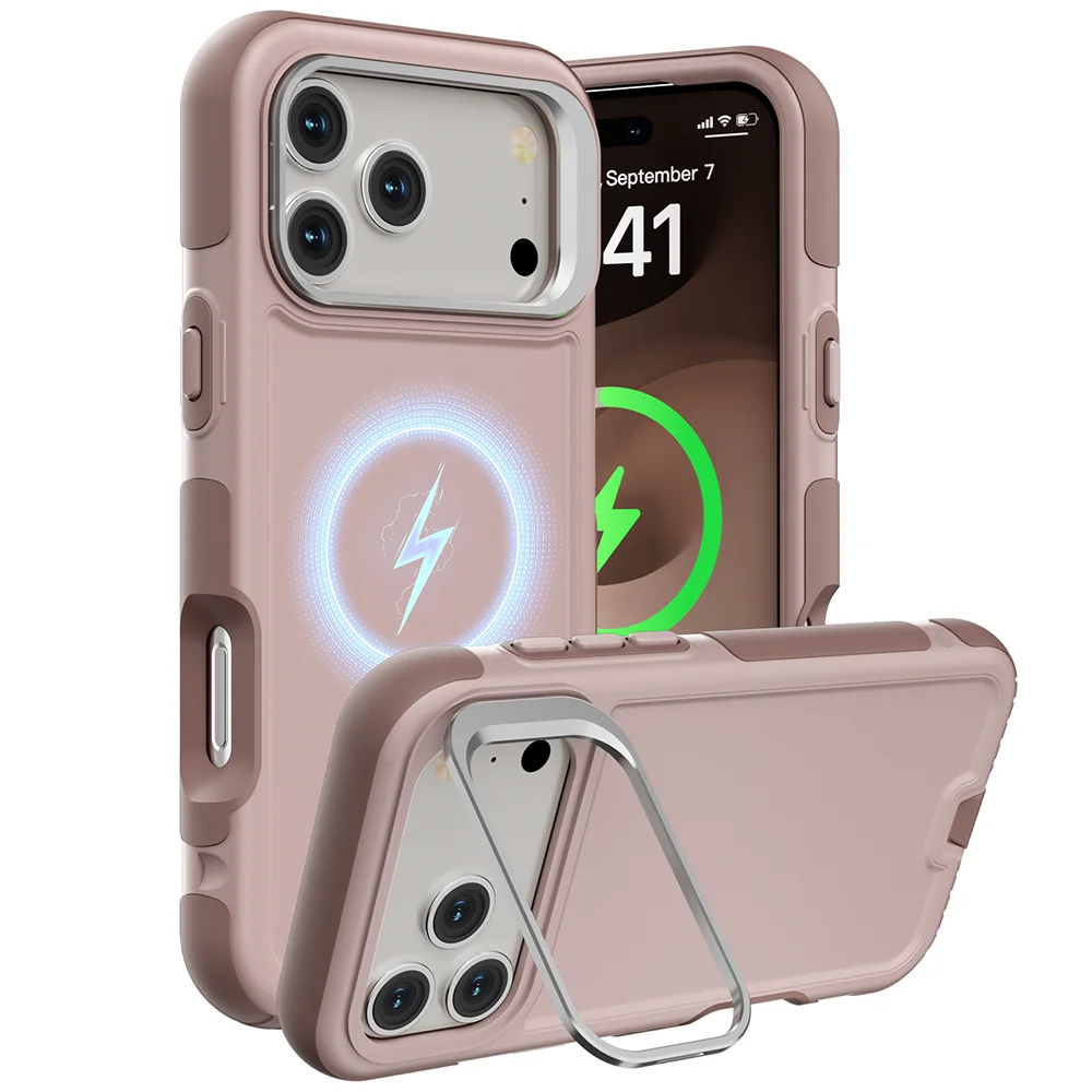 (bege, Iphone 17 Pro) Capa Resistente A Impactos Com Suporte Para Lente E Anel De Metal, Compatível Com Carregamento Magnético Magsafe.