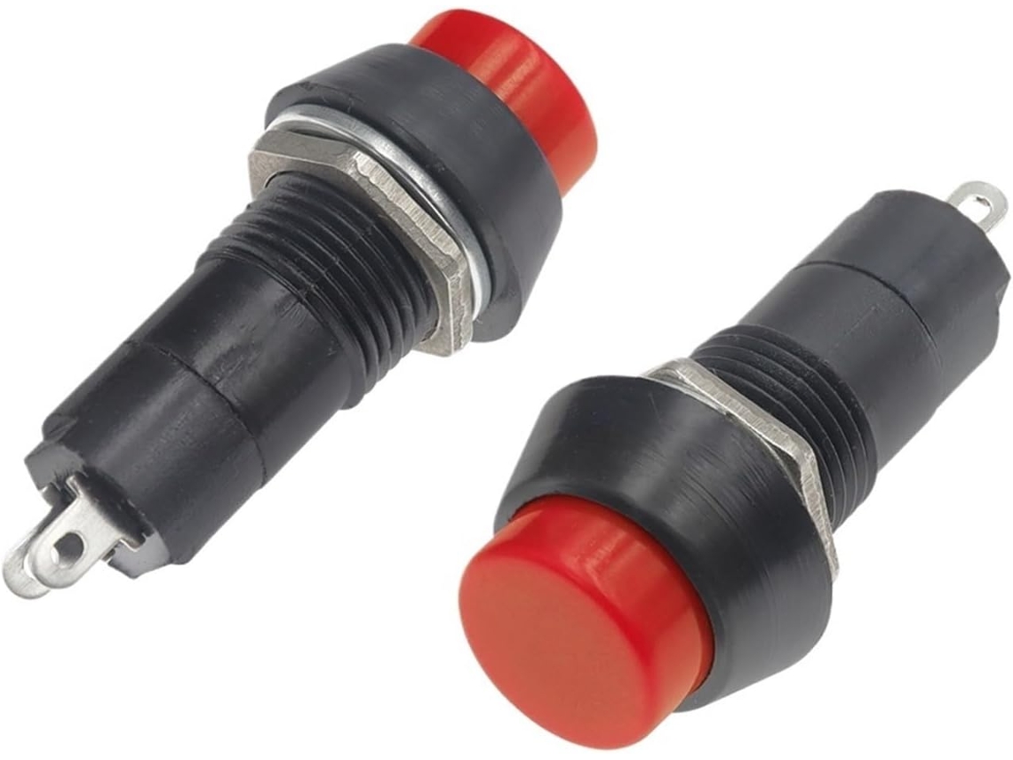 1 Botão De Pressão Vermelho Autotravante Pbs 11a 12mm Com Trava, 1a, 250v Ca, 2 Pinos, Pbs 11b